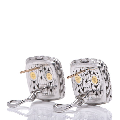 John Hardy Sterling Silver 18K Yellow Gold Diamond Classic Chain Square Earrings 3 of 4