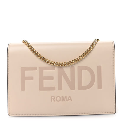 Fendi Vitello King Tamponato Logo Embossed Medium Wallet On Chain Poudre 1 of 10