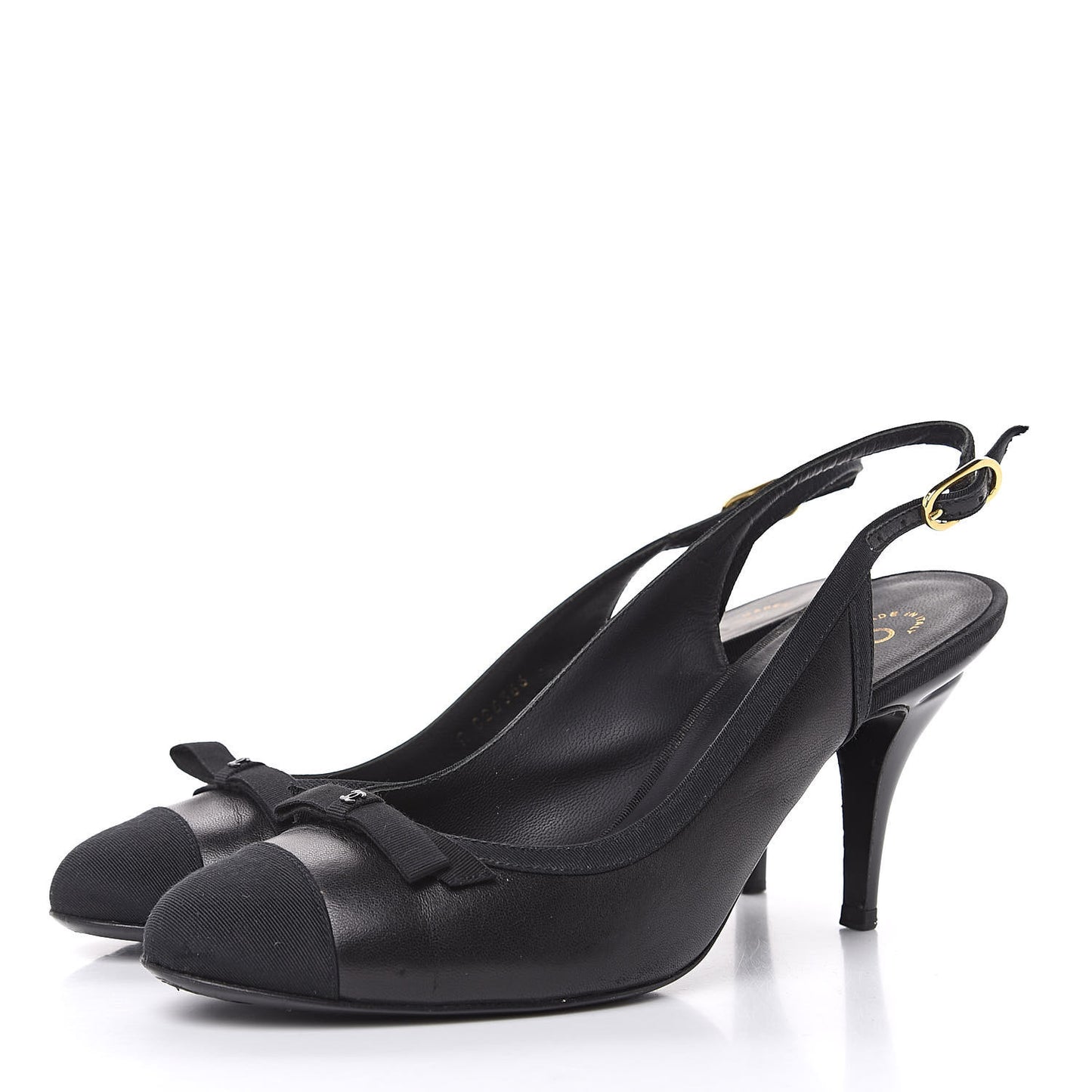 Lambskin Grosgrain Cap Toe CC Slingback Pumps 39.5 Black