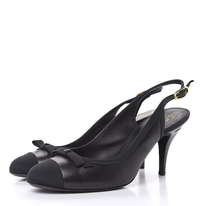 Chanel Lambskin Grosgrain Cap Toe CC Slingback Pumps 39.5 Black 2 of 10