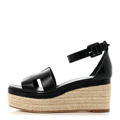 Hermes Goatskin Elda Espadrille Wedge Sandals 39 Black 1 of 9