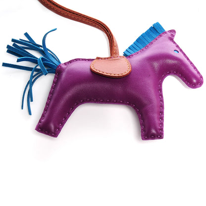 Hermes Milo Lambskin Grigri Rodeo Horse Bag Charm MM Anemone Bleu Izmir Fauve 3 of 5