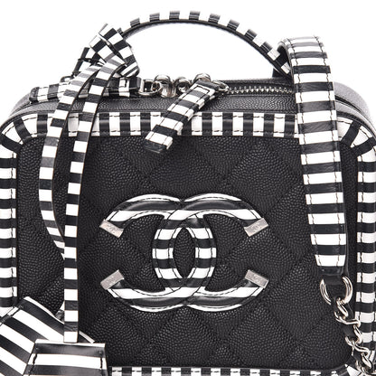 Chanel Caviar Quilted Striped Small CC Filigree Vanity Case Black White 10 of 10