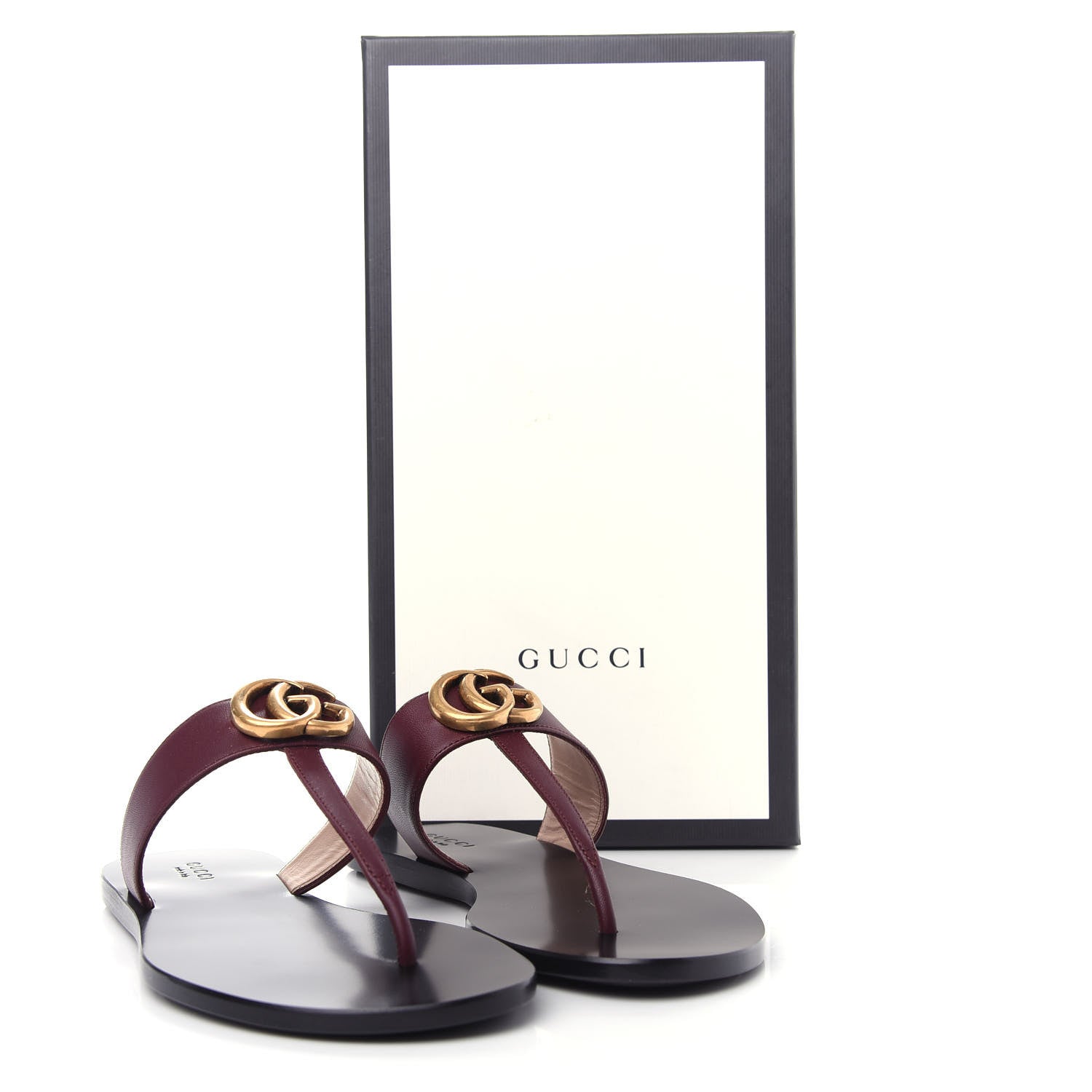 Gucci Calfskin GG Marmont Thong Sandals 36 Vintage Bordeaux 10 of 10