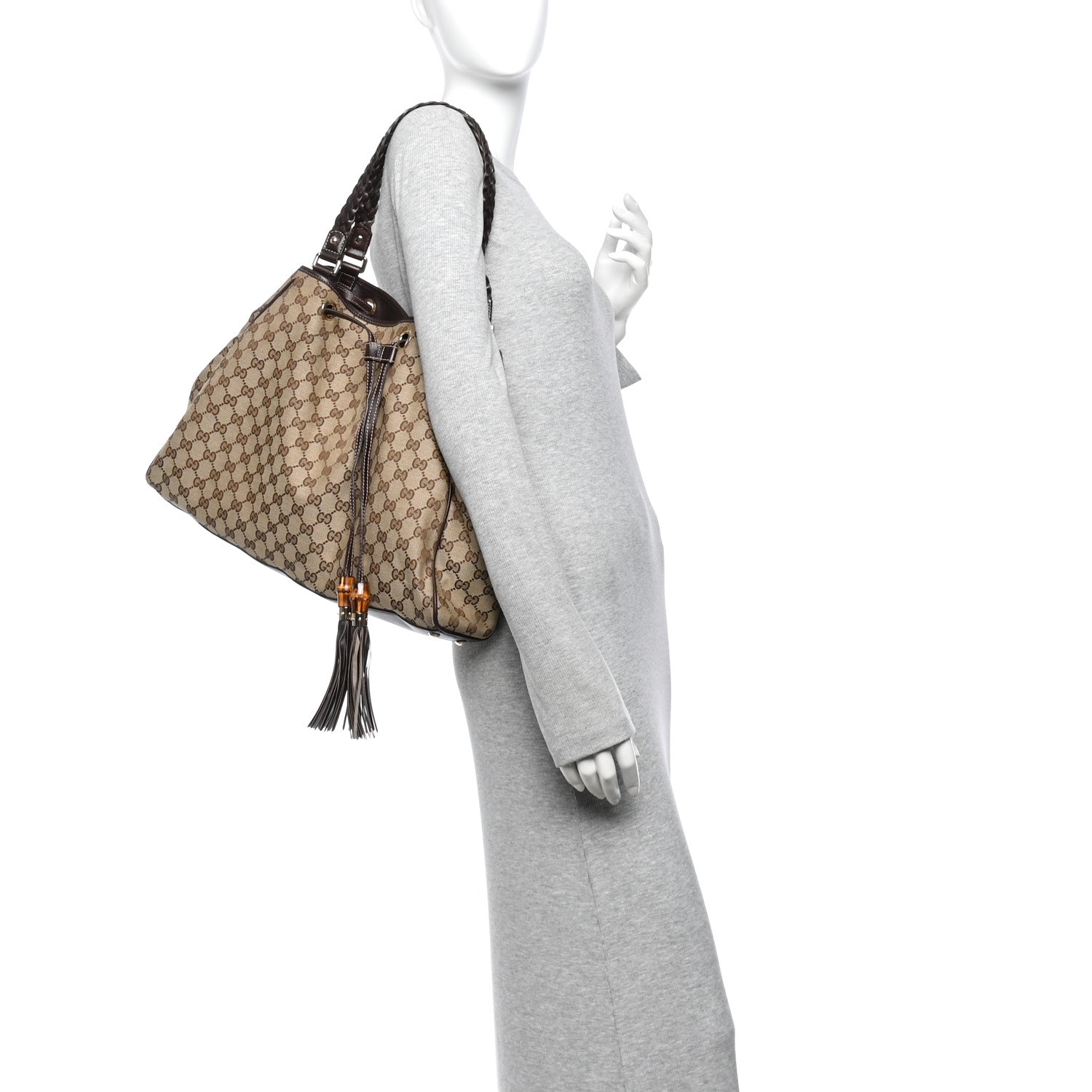 Gucci Monogram Peggy Braided Tote Dark Brown 2 of 10