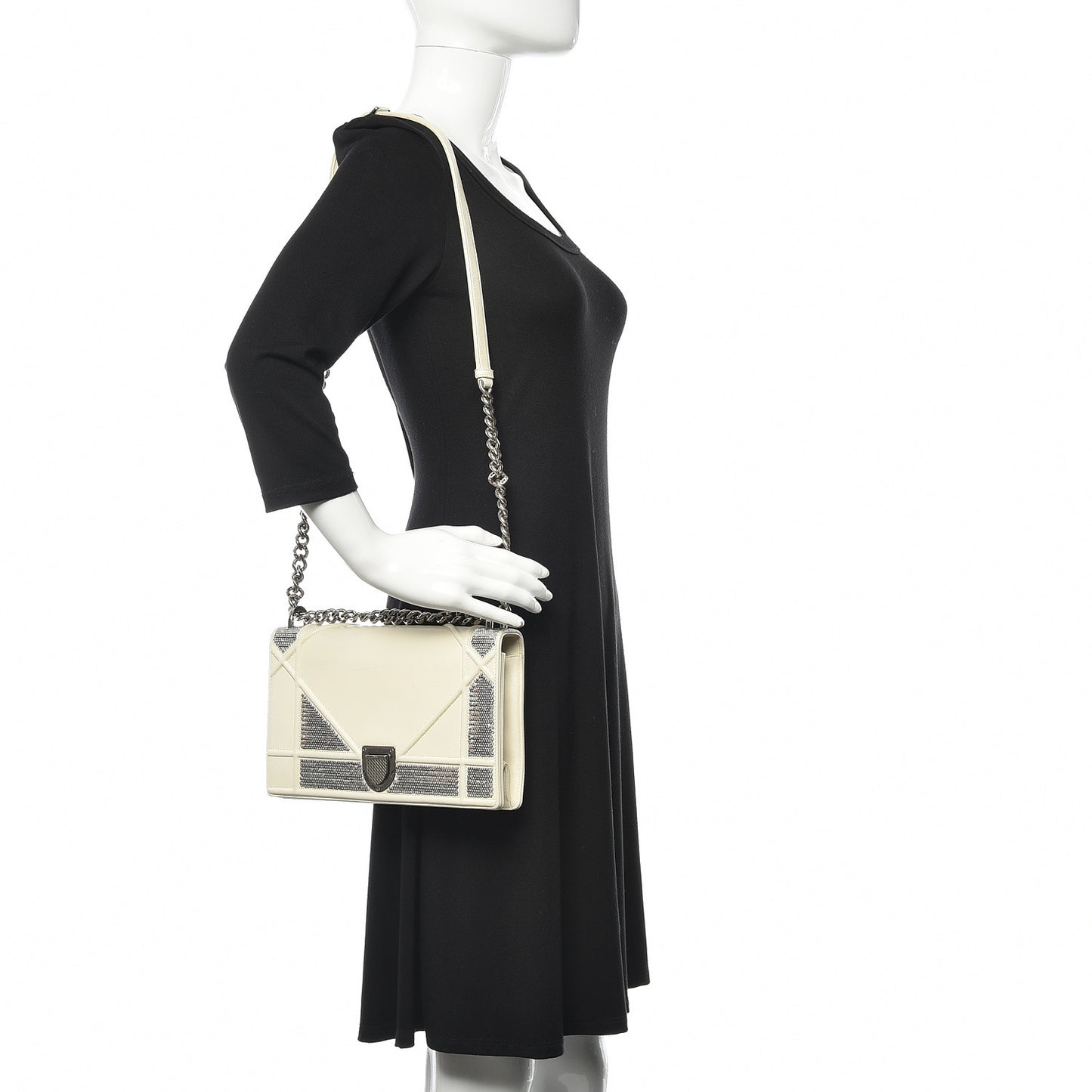Lambskin Sequin Medium Diorama Flap Bag White