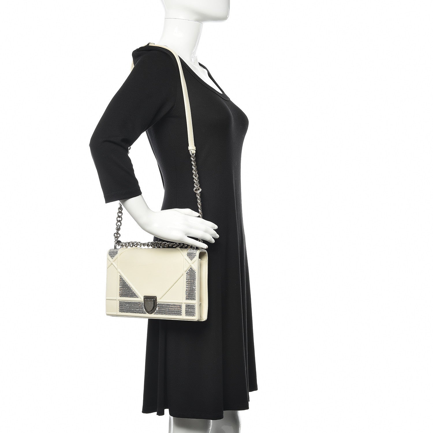 Christian Dior Lambskin Sequin Medium Diorama Flap Bag White 2 of 16