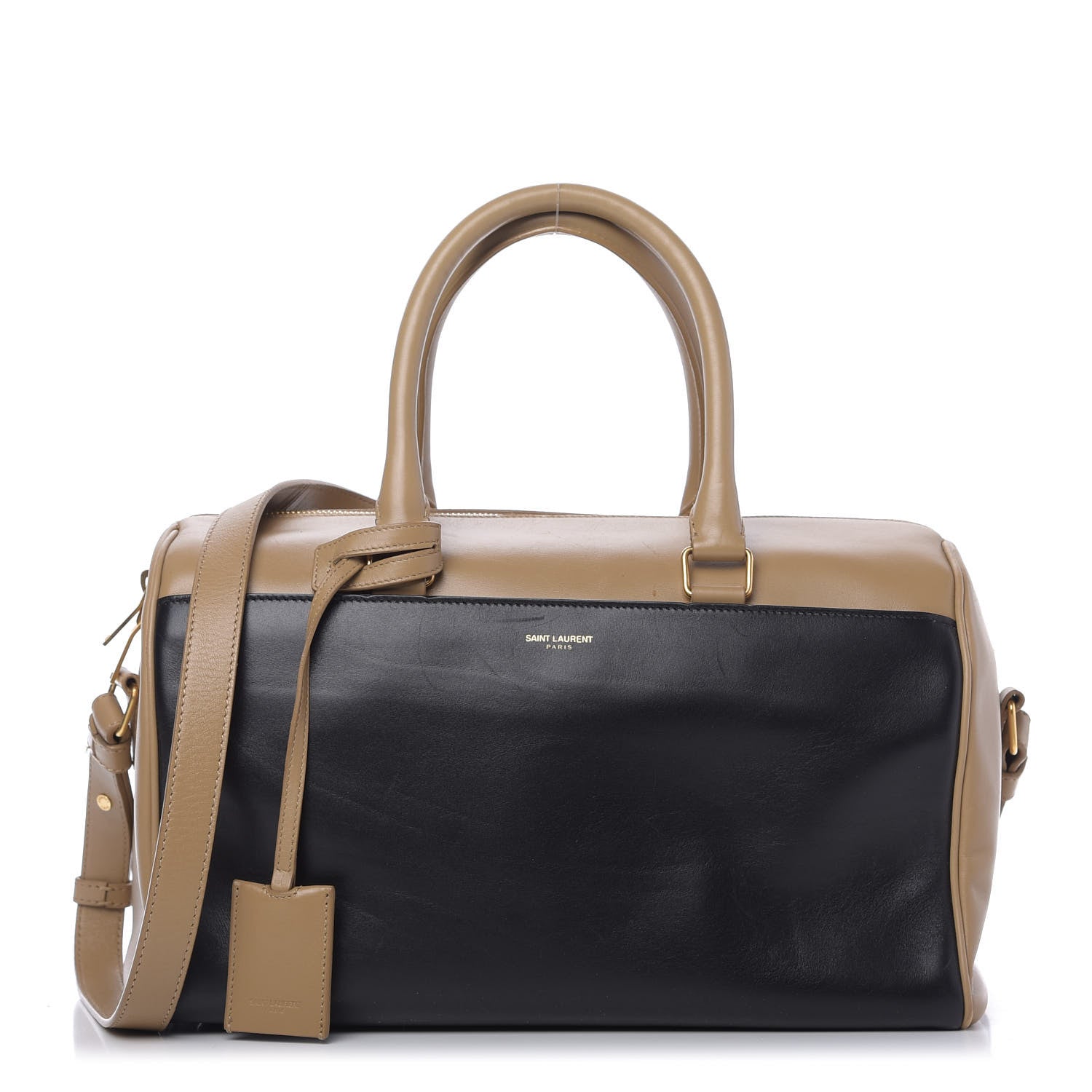 Saint Laurent Smooth Calfskin Bi-Color Duffle 6 Beige Black 1 of 10