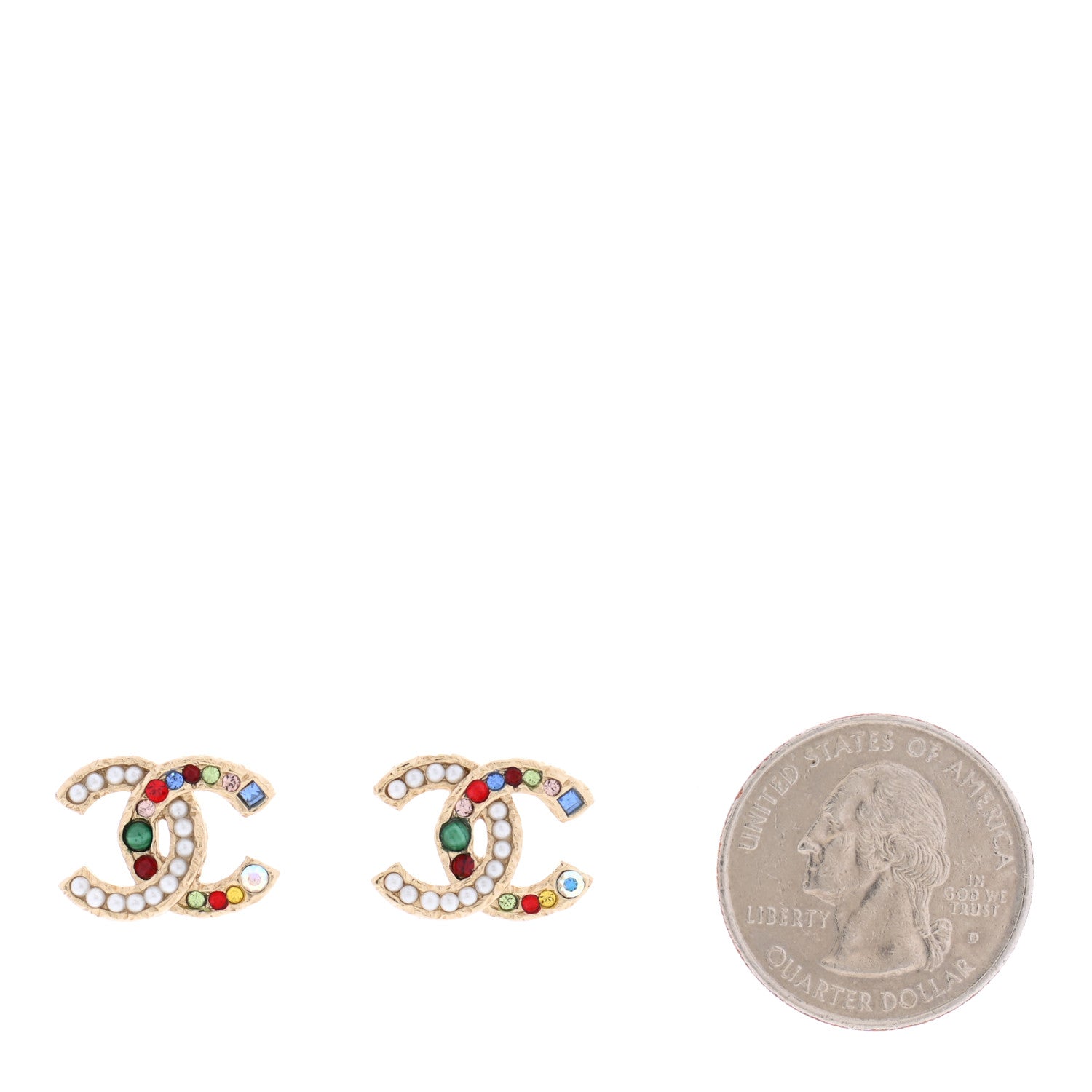 Chanel Pearl Crystal CC Earrings Gold Multicolor 2 of 5