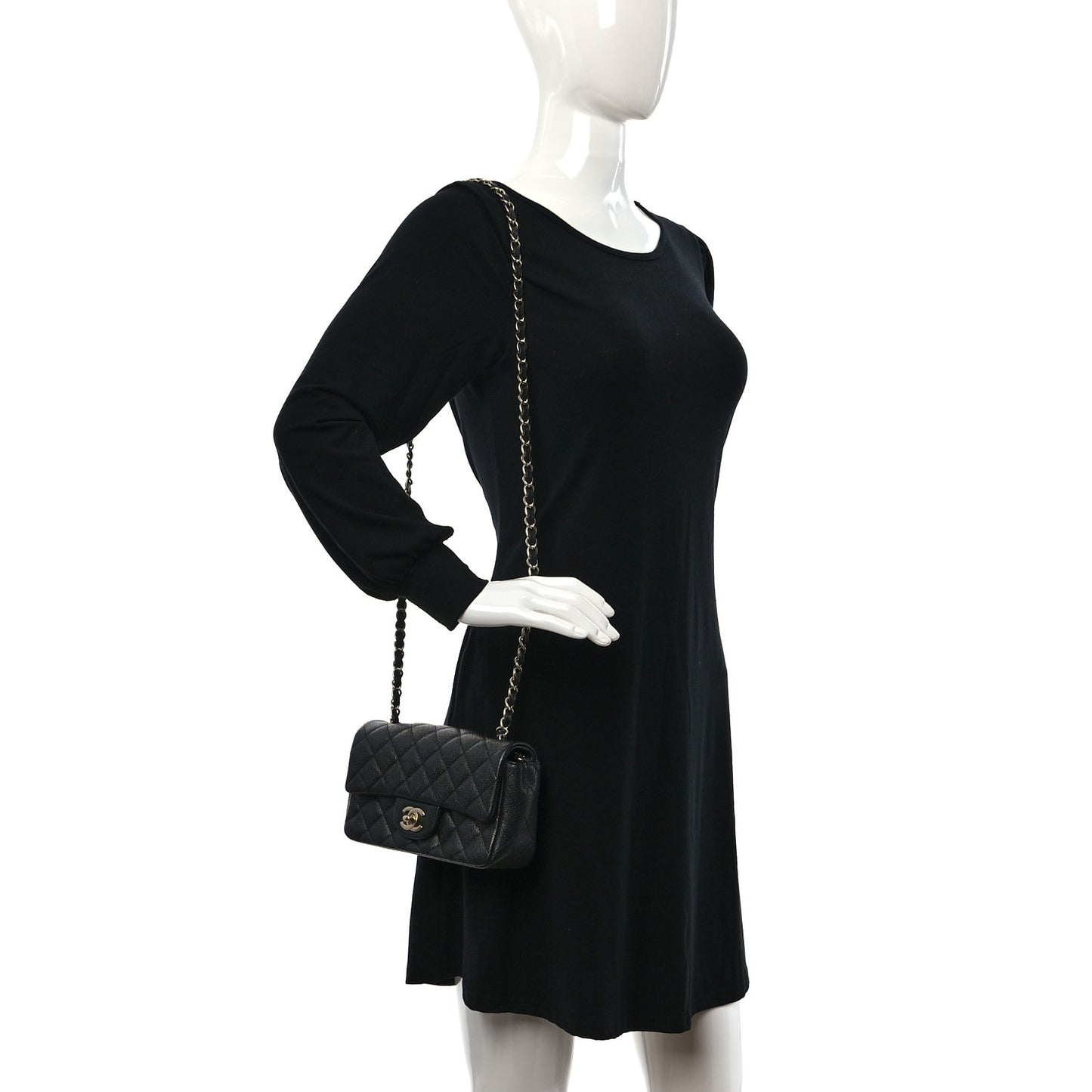 Iridescent Caviar Quilted Mini Rectangular Flap Charcoal