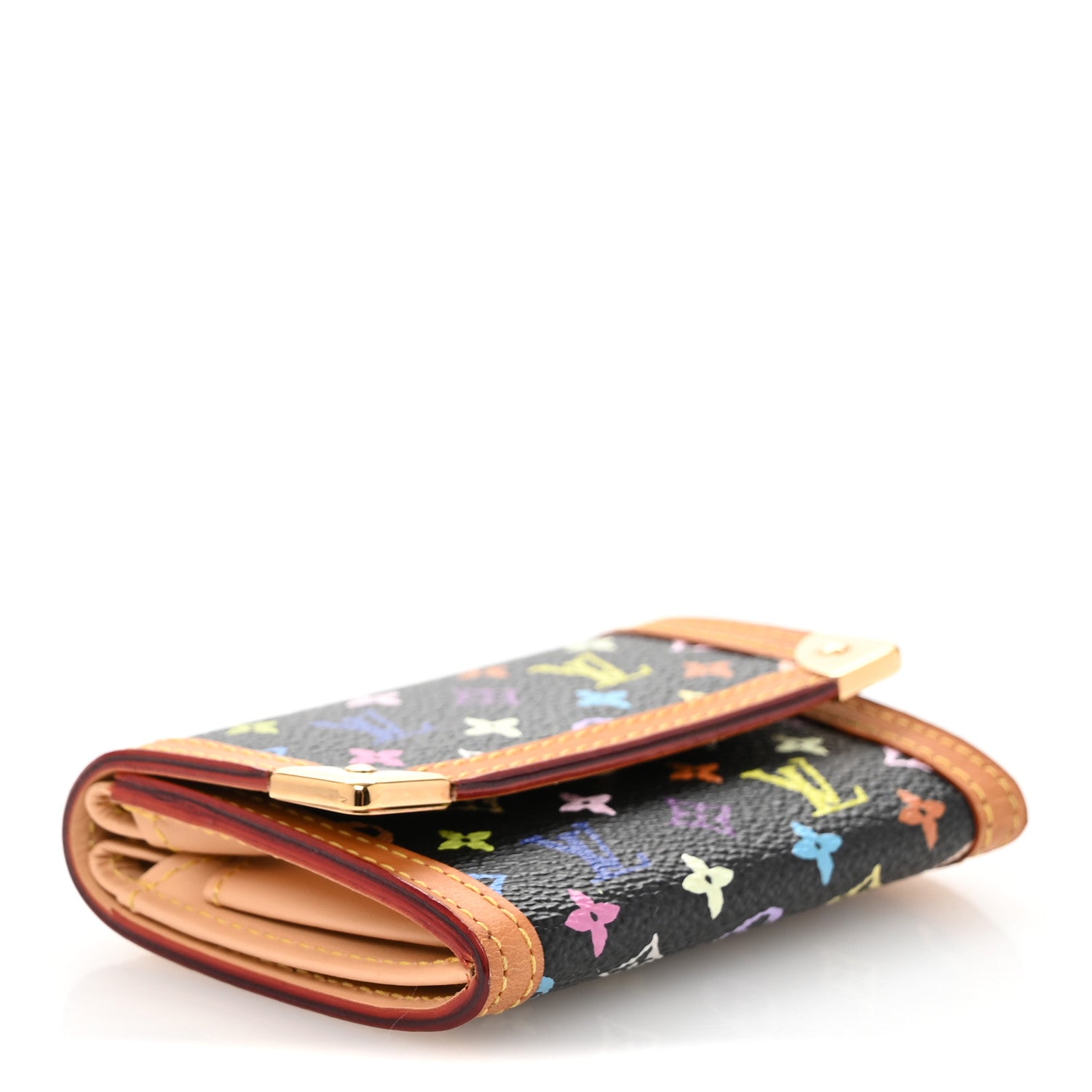 Louis Vuitton Monogram Multicolor Porte-Monnaie Plat Coin Purse Black 4 of 10