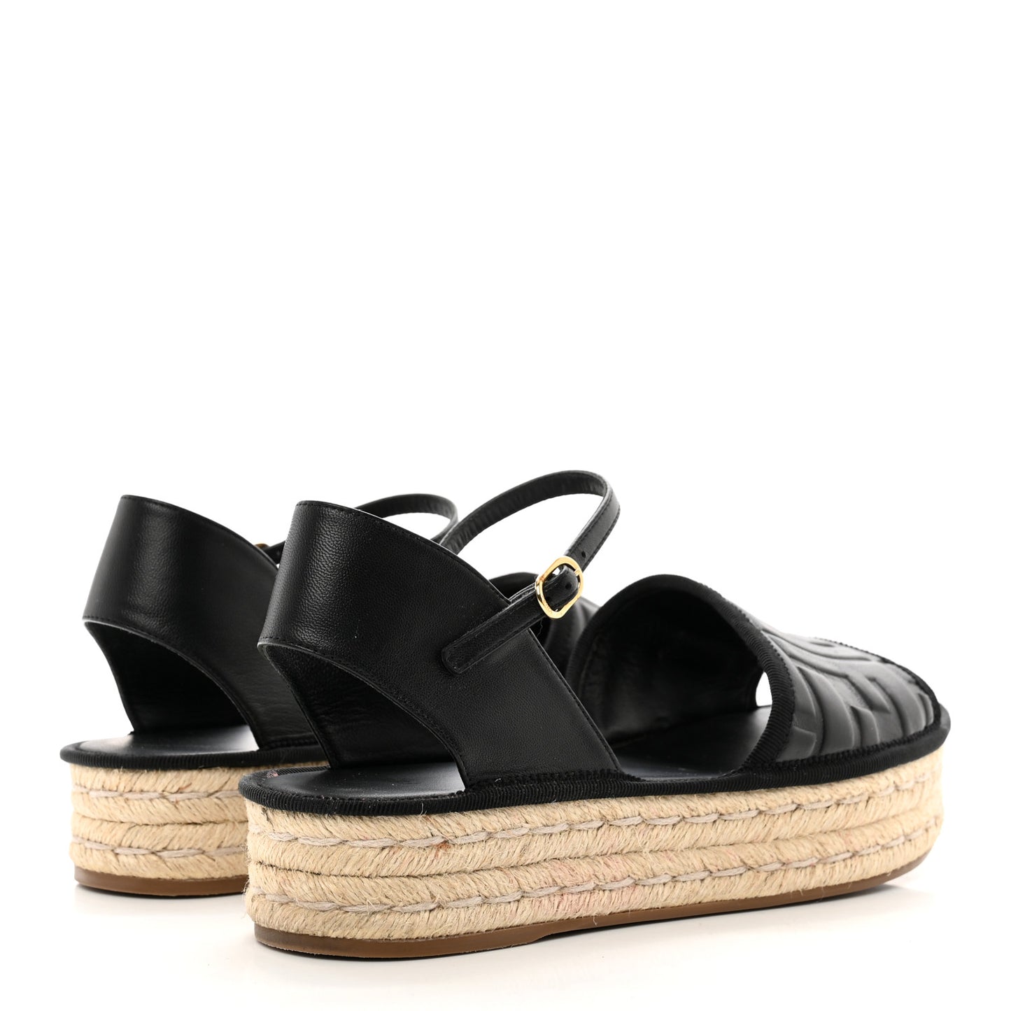 Nappa FF Embossed Espadrille Platform Sandals 39 Black