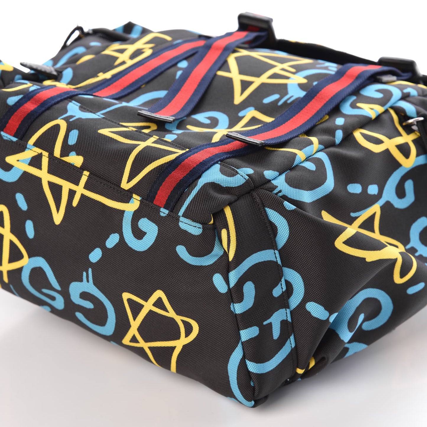 Techno Canvas GucciGhost Double Buckle Backpack Black New Acquamarine