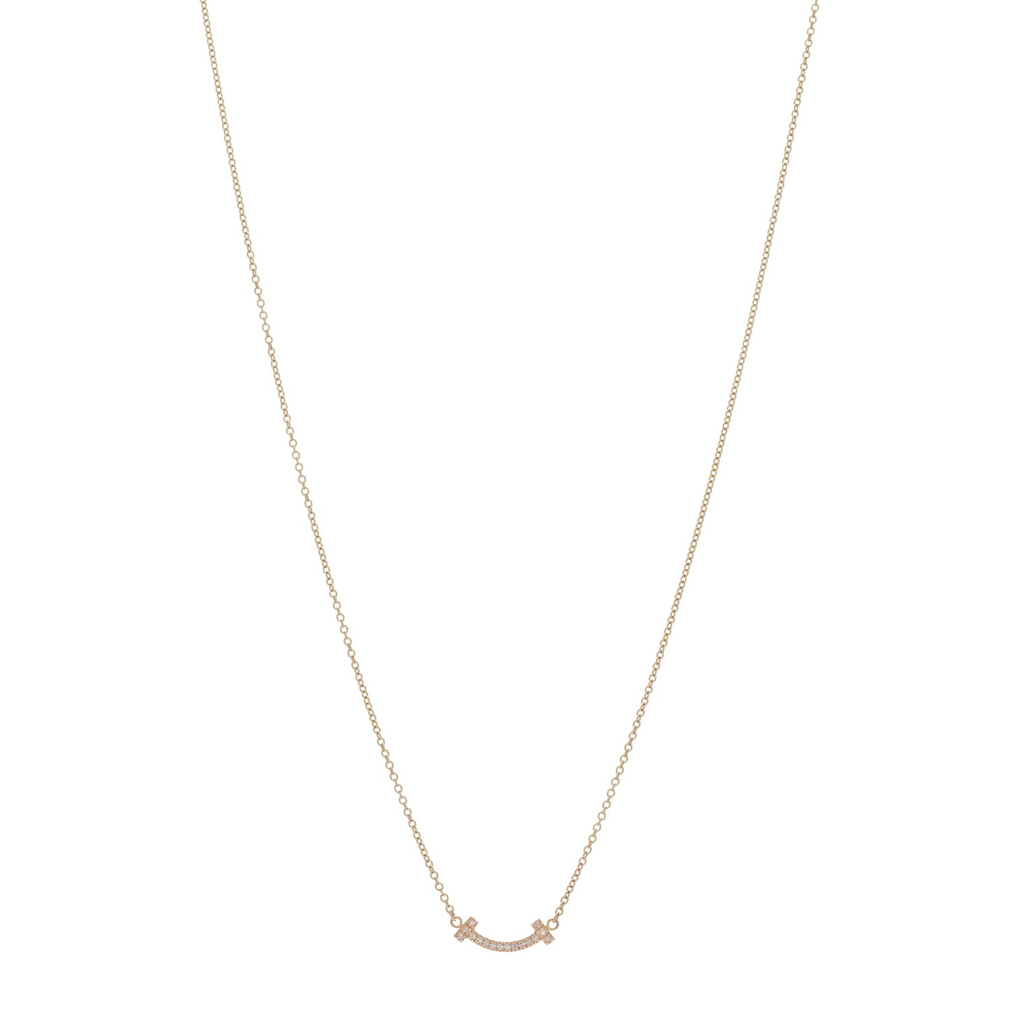 18K Rose Gold Diamond Mini T Smile Pendant Necklace