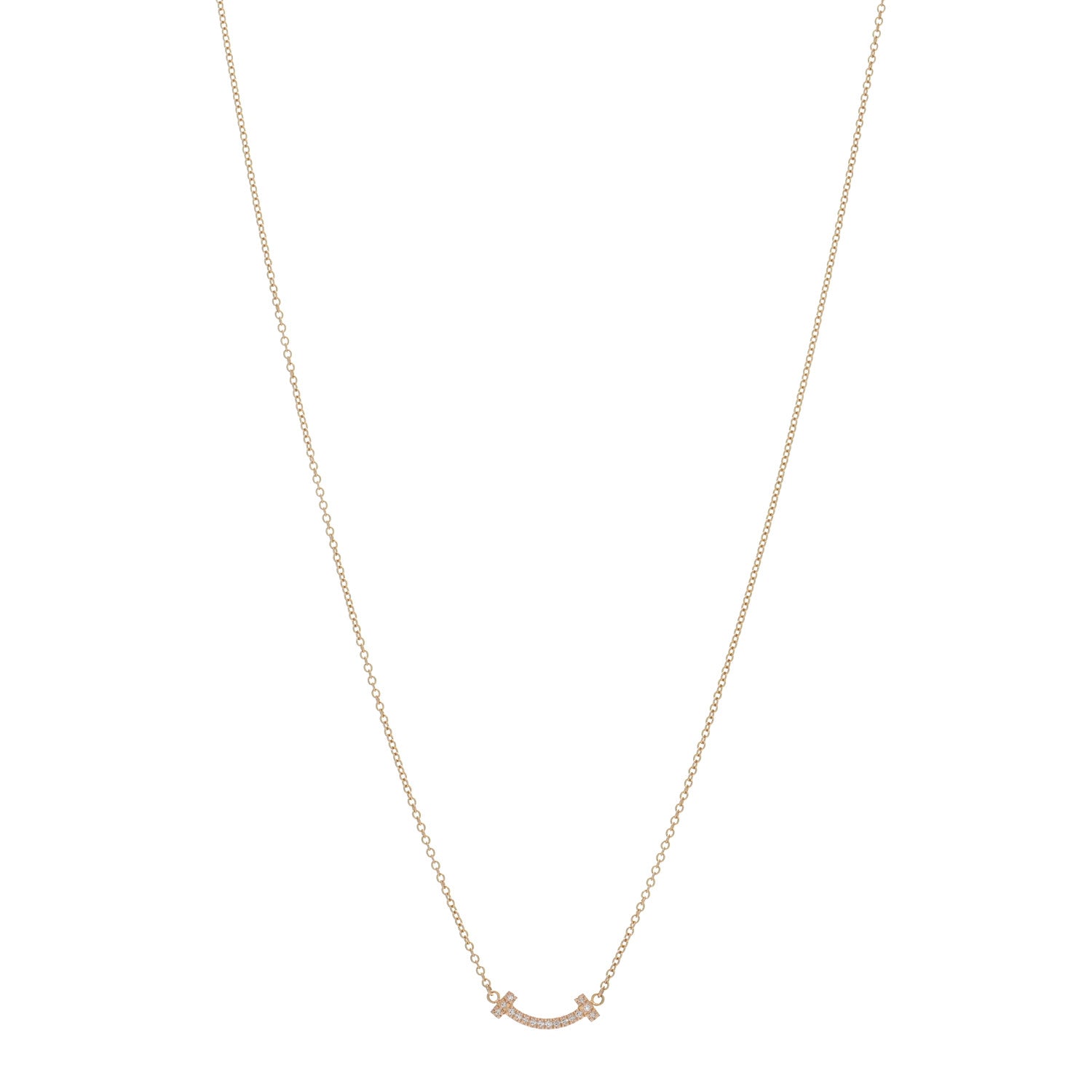 Tiffany 18K Rose Gold Diamond Mini T Smile Pendant Necklace 1 of 4