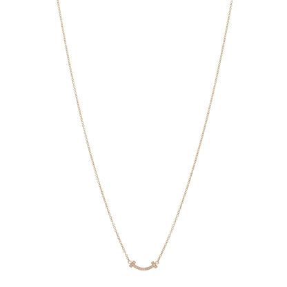 Tiffany 18K Rose Gold Diamond Mini T Smile Pendant Necklace 1 of 4