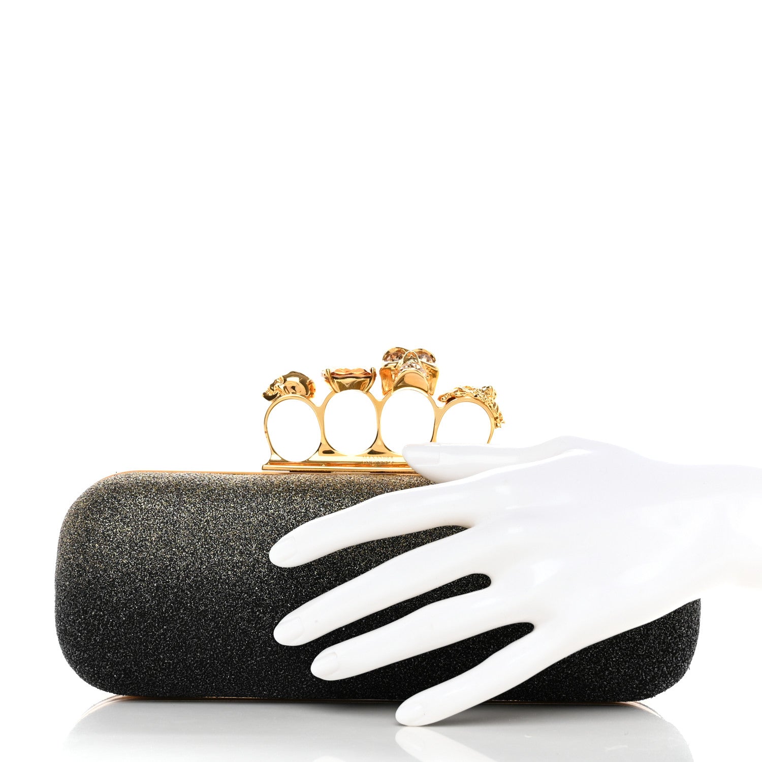 Alexander McQueen Glitter Skull Knuckle Box Clutch Black Gold 2 of 8