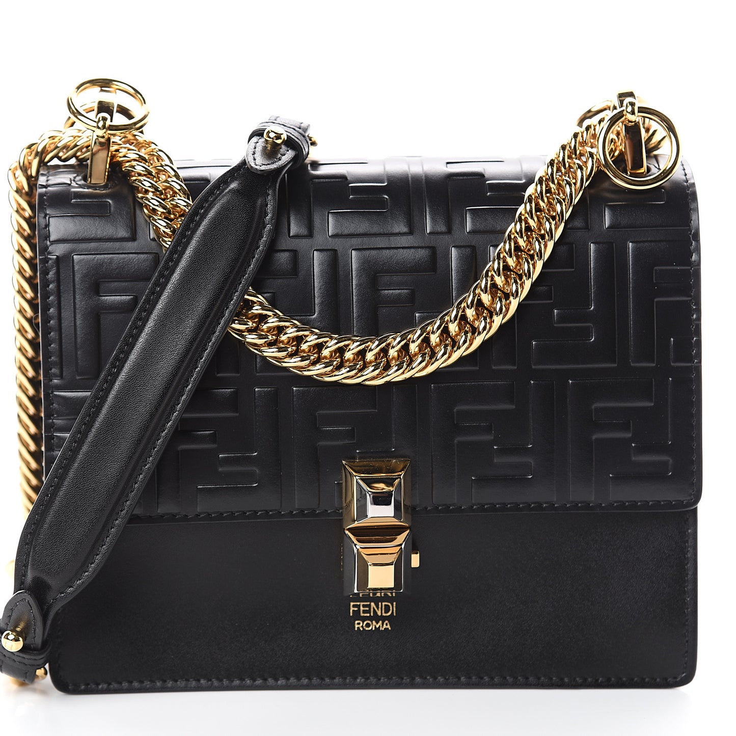 Vitello Liberty FF 1974 Embossed Small Kan I Shoulder Bag Black