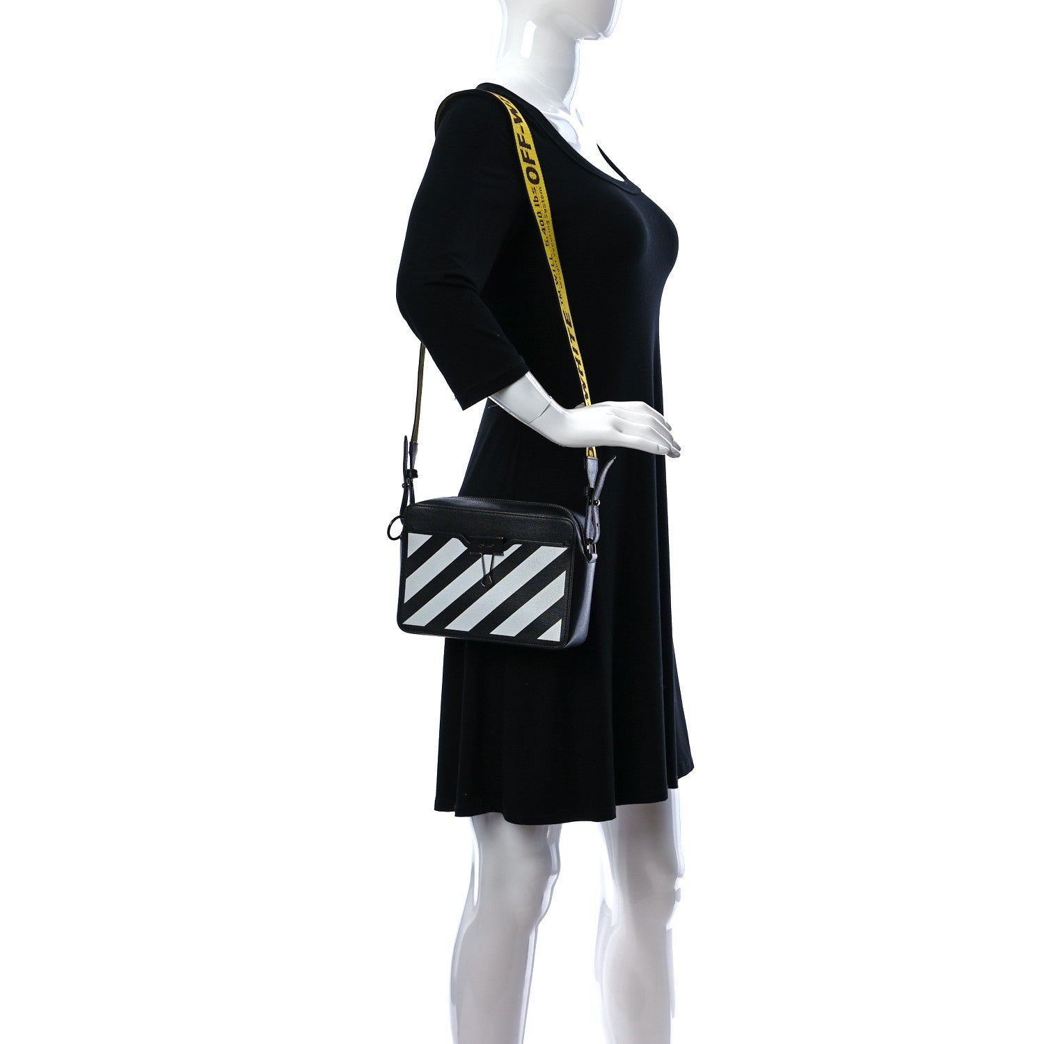 Off-White Saffiano Striped Diag Binder Belt Bag Black White 3 of 9