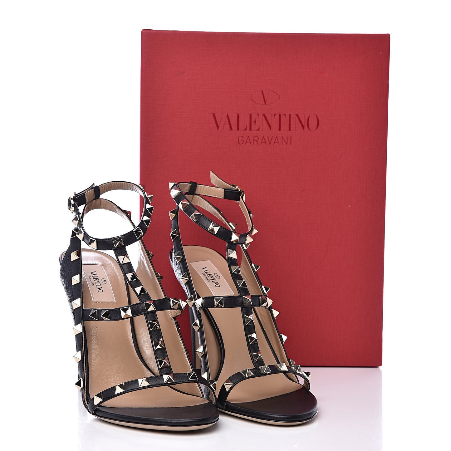 Pebbled Calfskin Rockstud Ankle Strap Open Toe 100mm Sandals 40 Black