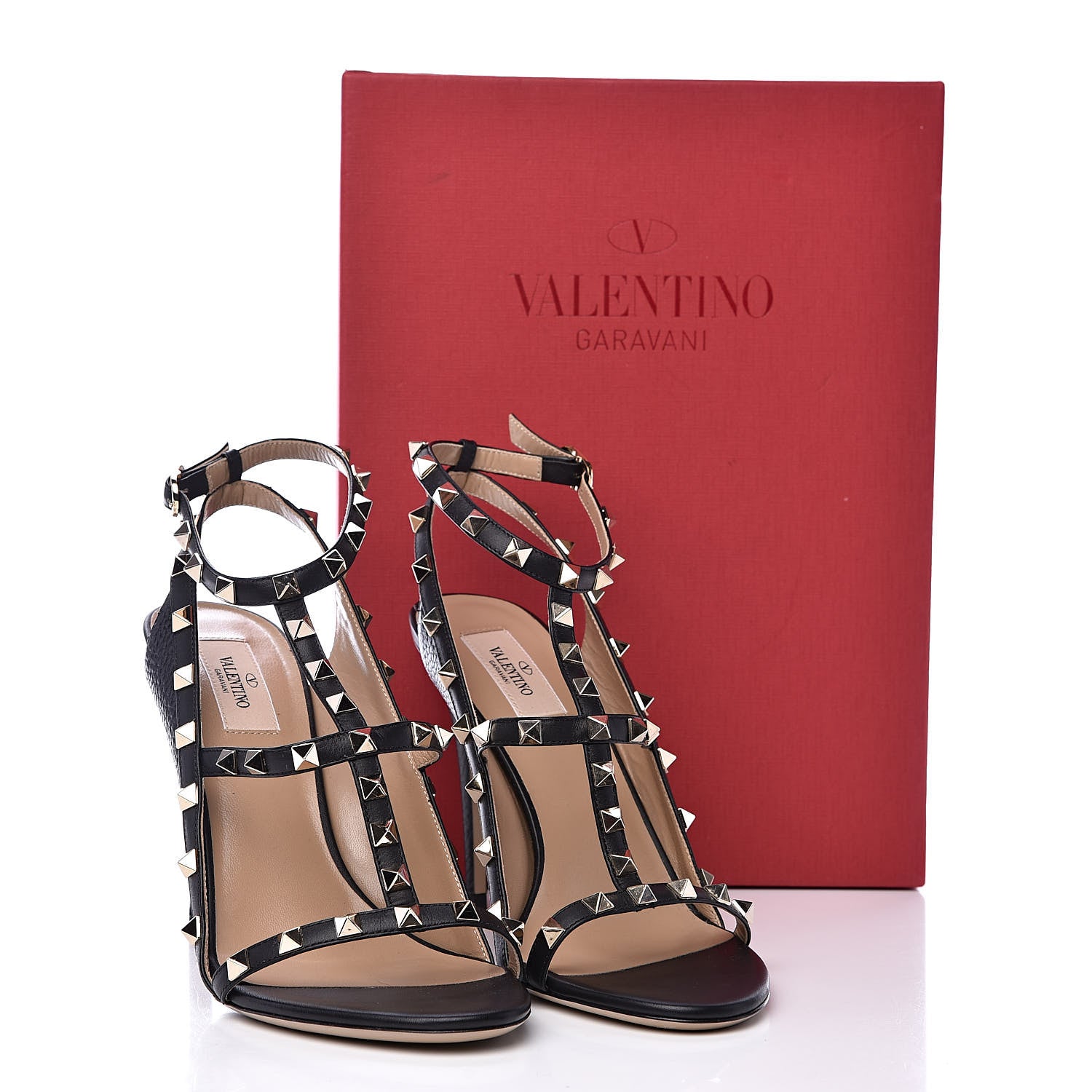 Valentino Garavani Pebbled Calfskin Rockstud Ankle Strap Open Toe 100mm Sandals 40 Black 9 of 9