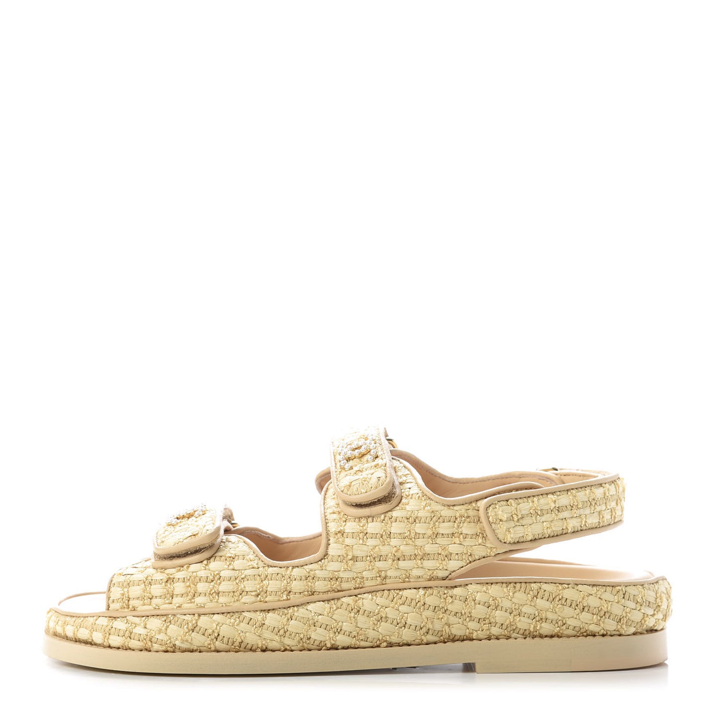 Braided Fabric Velcro Dad Sandals 38 Beige