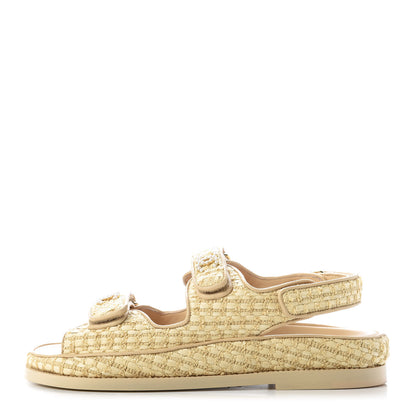 Chanel Braided Fabric Velcro Dad Sandals 38 Beige 1 of 10