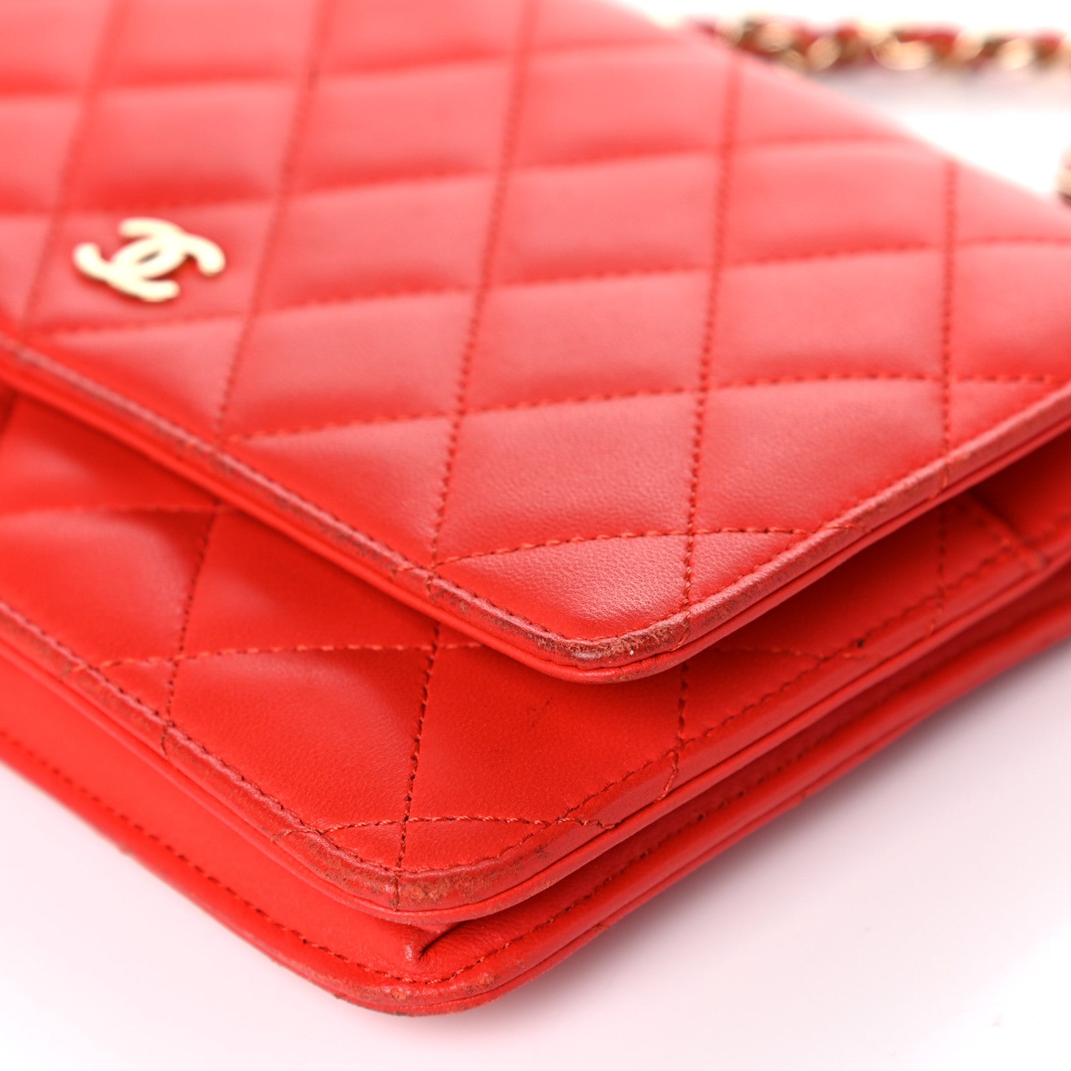 Chanel Lambskin Quilted Wallet On Chain WOC Red 9 of 13