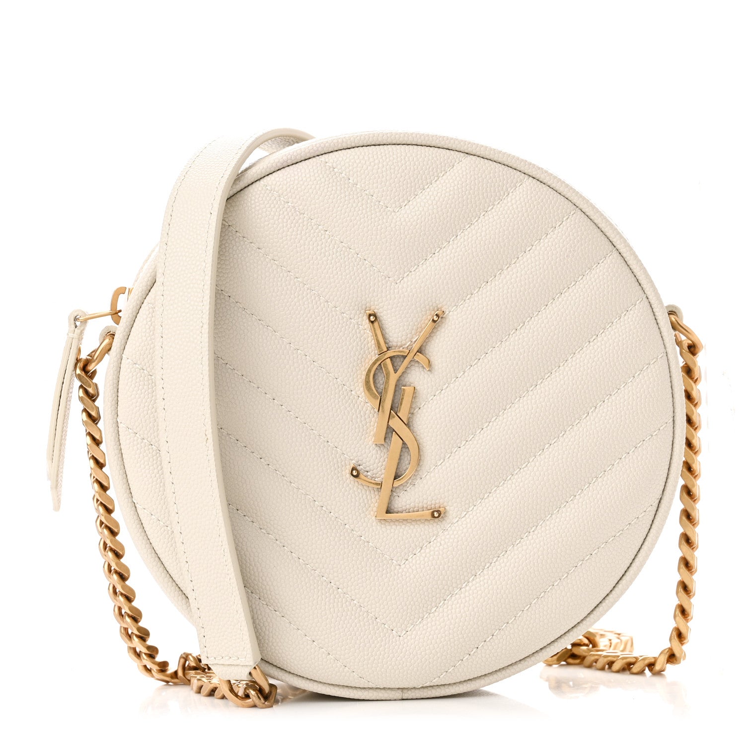 Saint Laurent Grain De Poudre Matelasse Chevron Quilted Round Vinyle Camera Bag Crema Soft 1 of 10