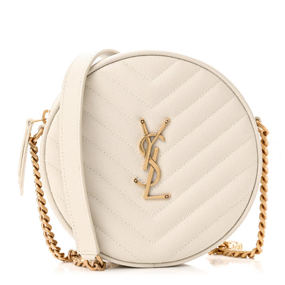 Saint Laurent Grain De Poudre Matelasse Chevron Quilted Round Vinyle Camera Bag Crema Soft 1 of 10