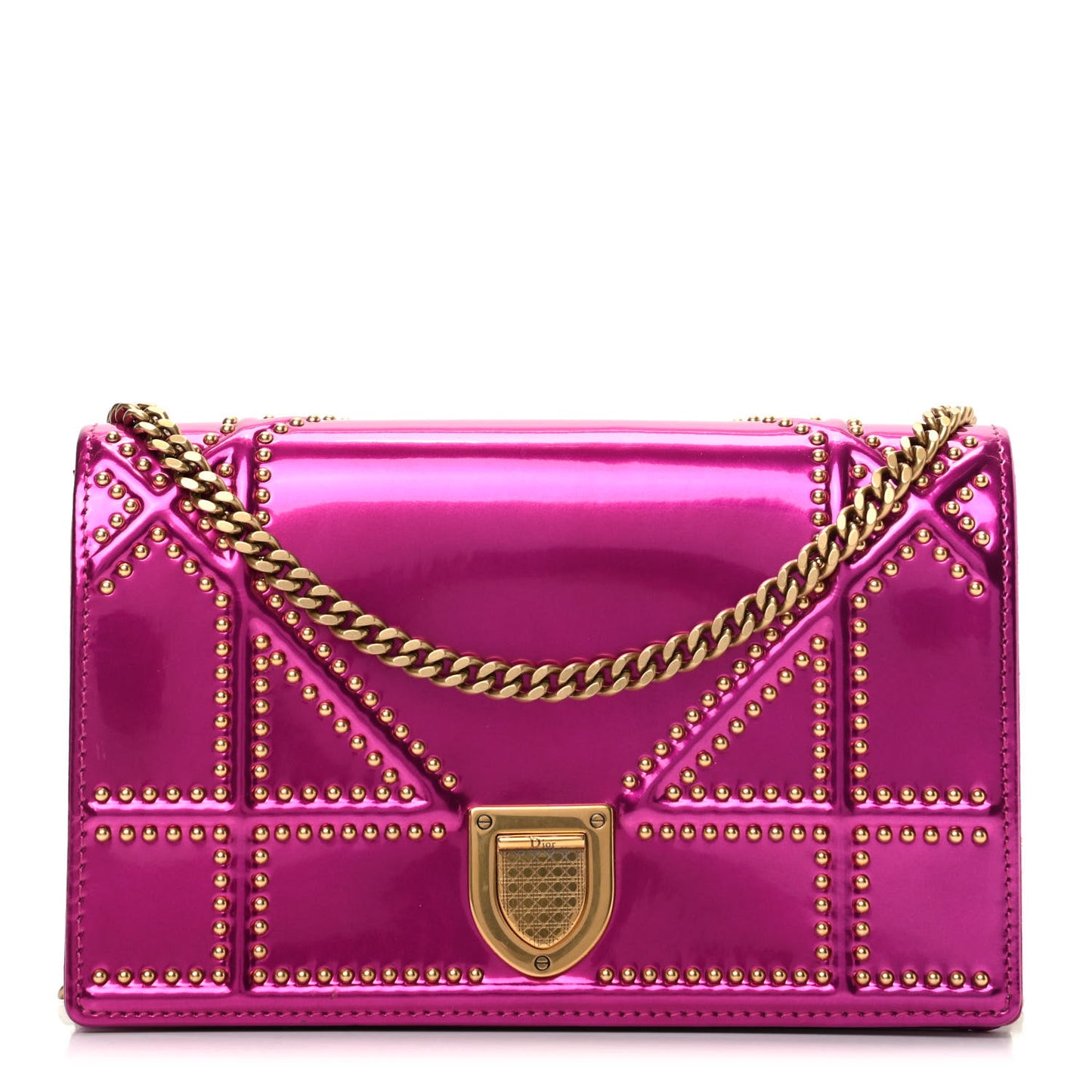 Patent Studded Diorama Wallet on Chain Pouch Pink