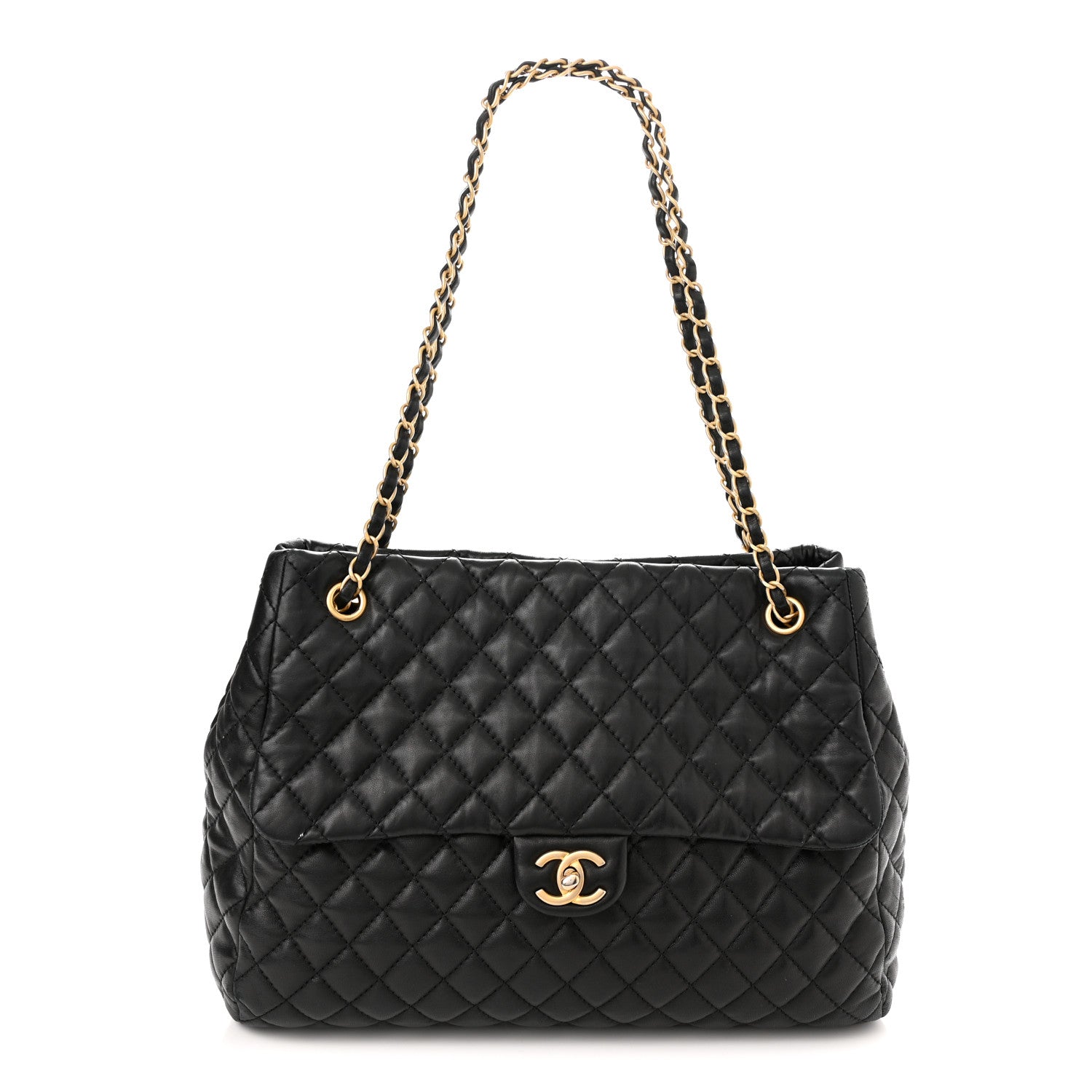 Chanel Lambskin Quilted Large Fluffy CC Shopping Tote Black 1 of 10