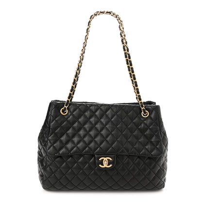 Chanel Lambskin Quilted Large Fluffy CC Shopping Tote Black 1 of 10