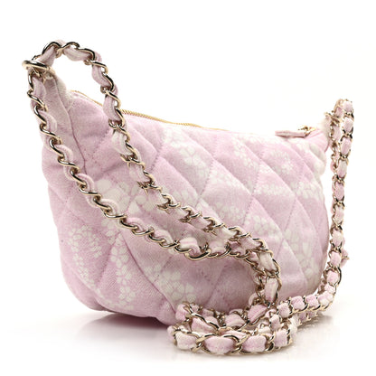 Chanel Printed Denim Quilted Large Hobo Bag Light Pink White 3 of 11