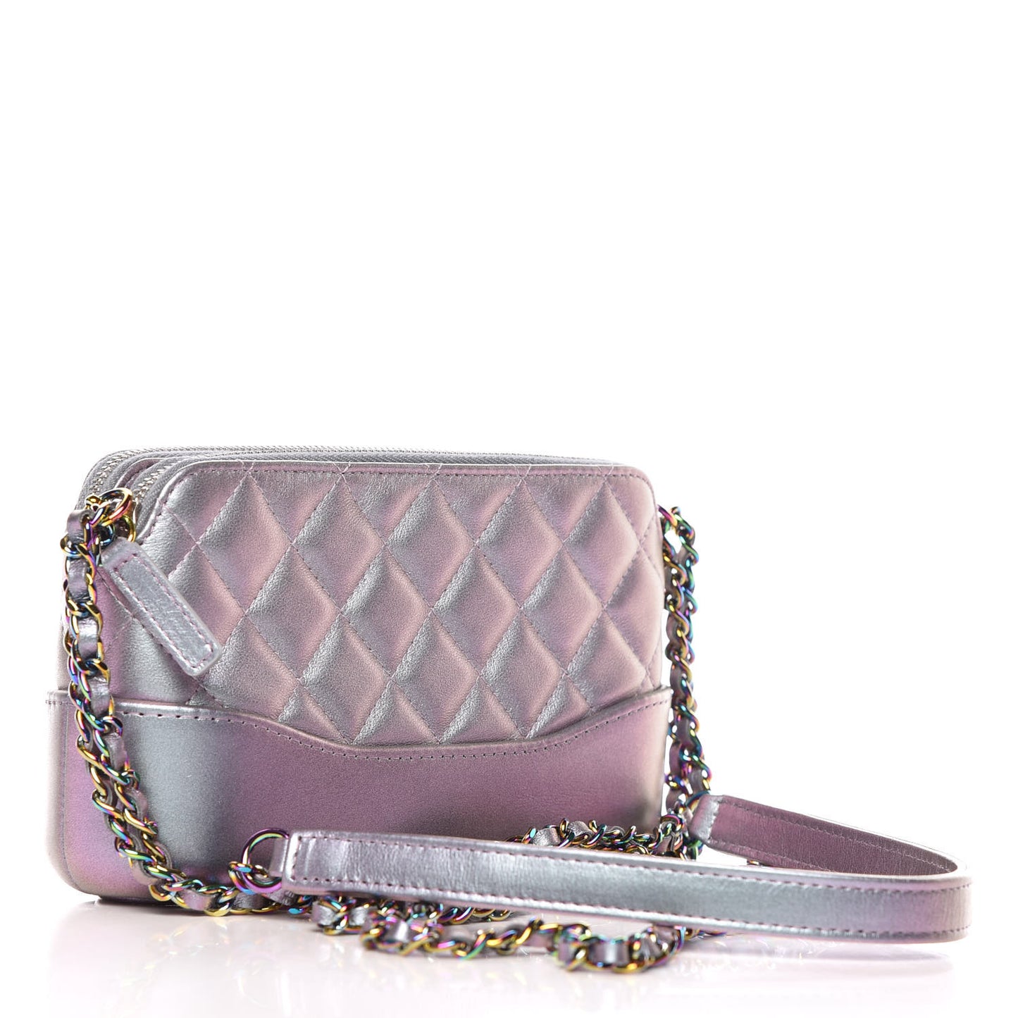 Iridescent Lambskin Calfskin Quilted Small Gabrielle Clutch With Chain Light Purple