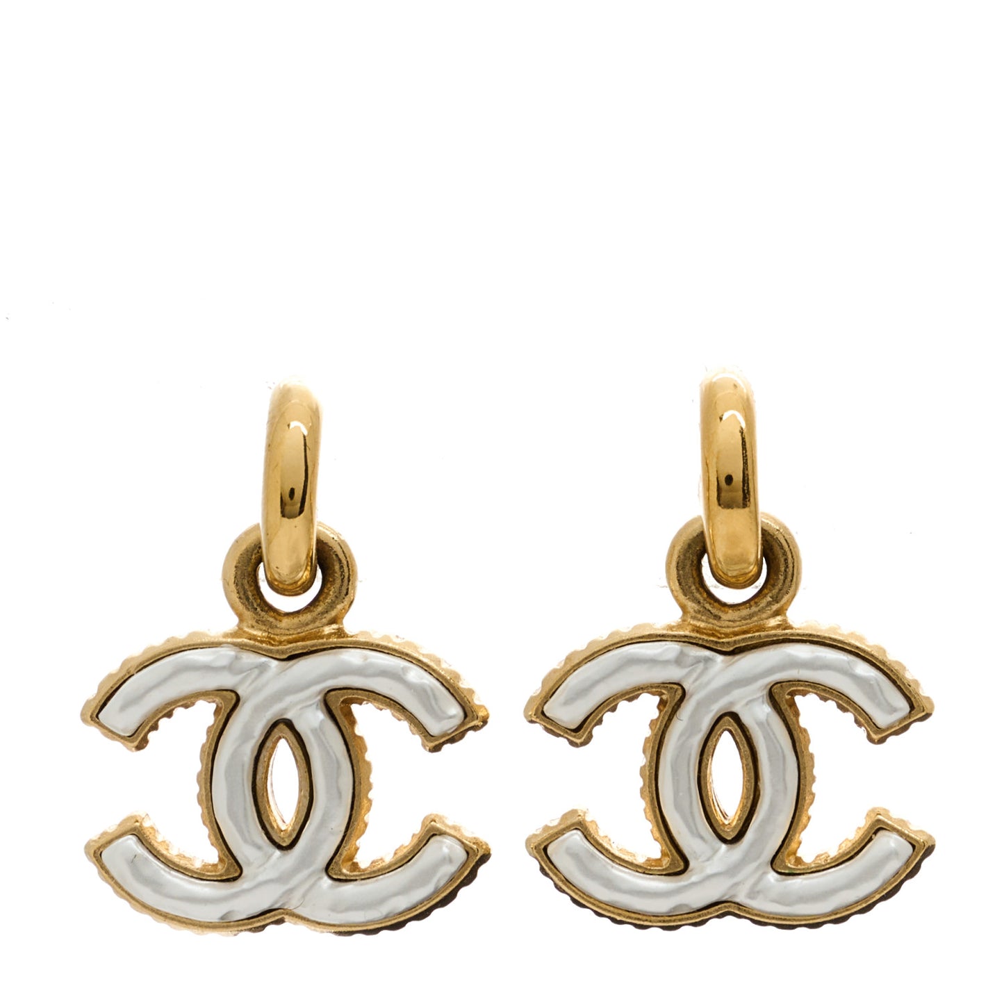 Metal Enamel CC Drop Earrings White Gold