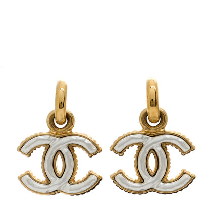 Chanel Metal Enamel CC Drop Earrings White Gold 1 of 5
