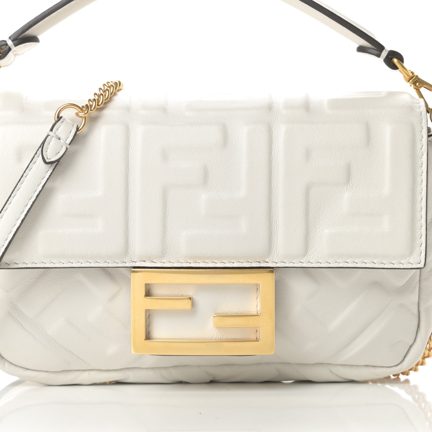 Fendi Nappa FF 1974 Embossed Mini Baguette White 8 of 11