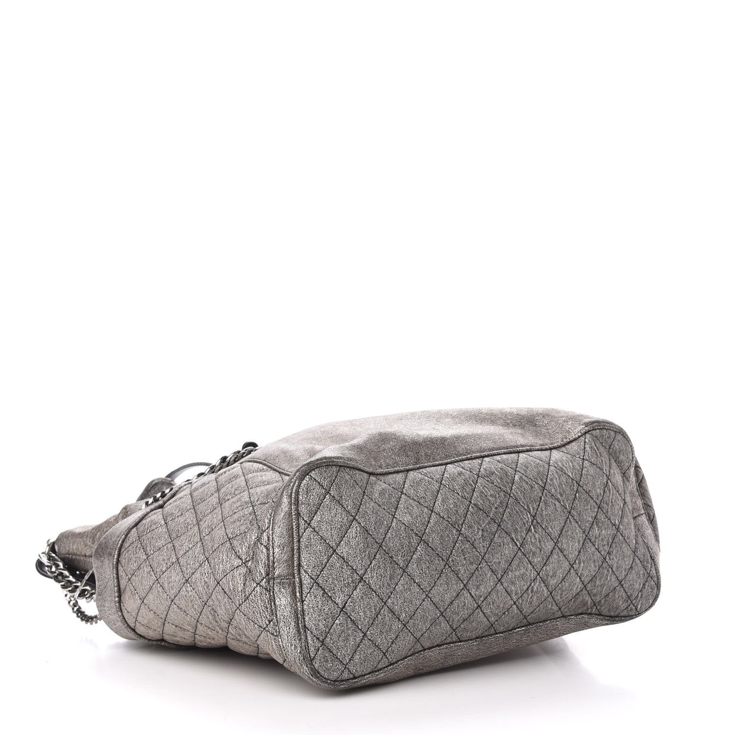 Metallic Lambskin Chain Embellished Blare Tote Silver