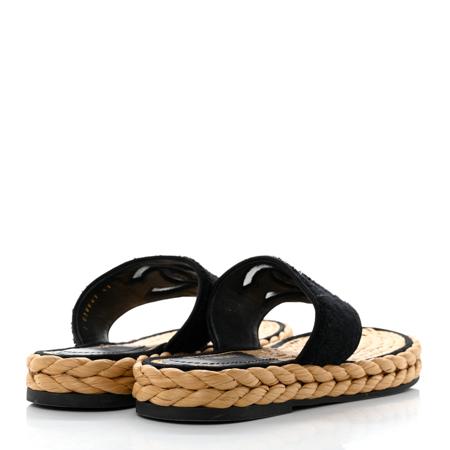 Terry Cloth Raffia CC Logo Thong Sandals 41 Black