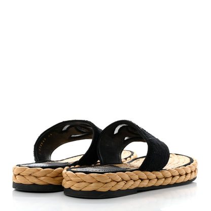 Chanel Terry Cloth Raffia CC Logo Thong Sandals 41 Black 4 of 9