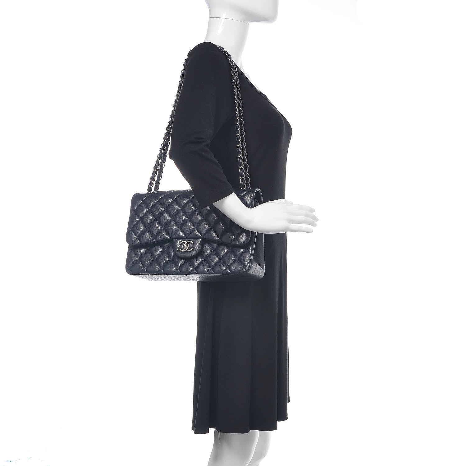 Chanel Caviar Quilted Jumbo Double Flap Navy Blue 2 of 9