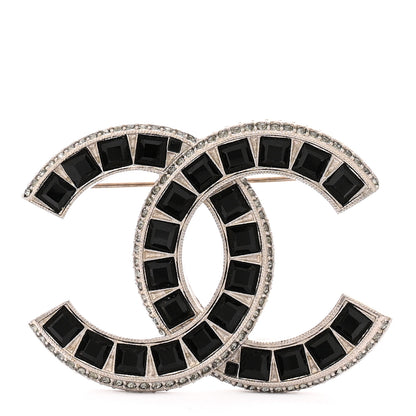 Chanel Baguette Crystal CC Brooch Silver Black 1 of 3