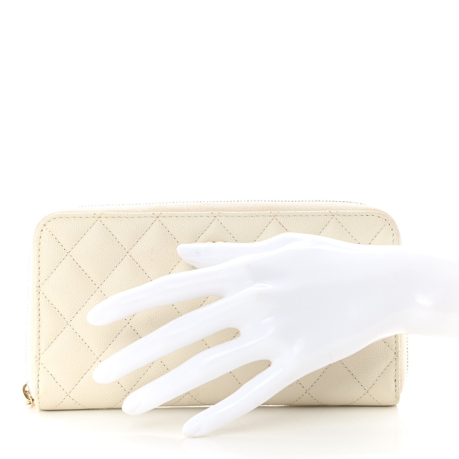 Chanel Caviar Quilted Large Gusset Zip Around Wallet White 2 of 10