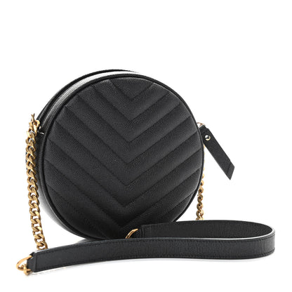 Saint Laurent Grain De Poudre Matelasse Chevron Quilted Round Vinyle Camera Bag Black 3 of 12