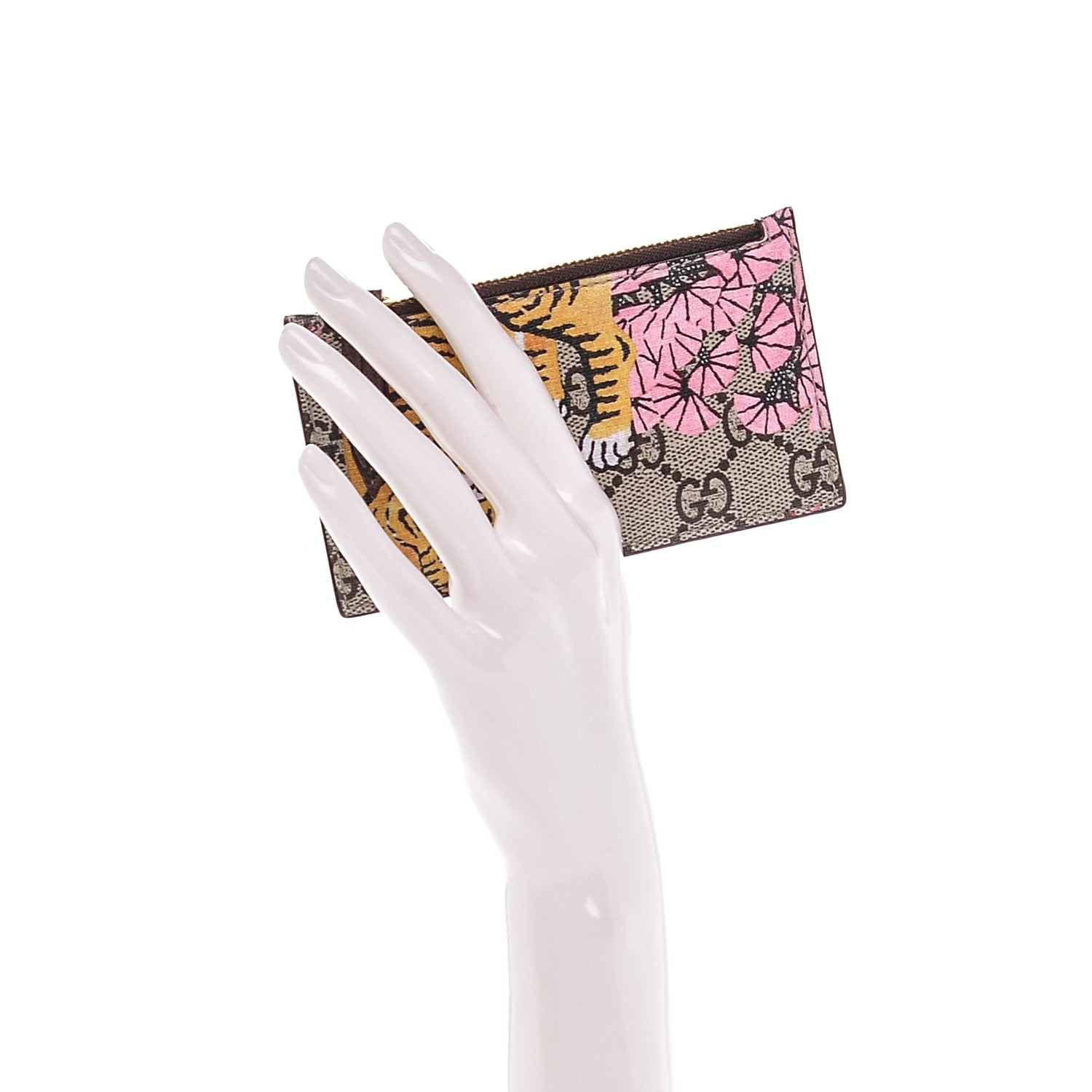 Gucci GG Supreme Monogram Bengal Coin Case Card Holder Beige Crop Pink New Acero 2 of 5