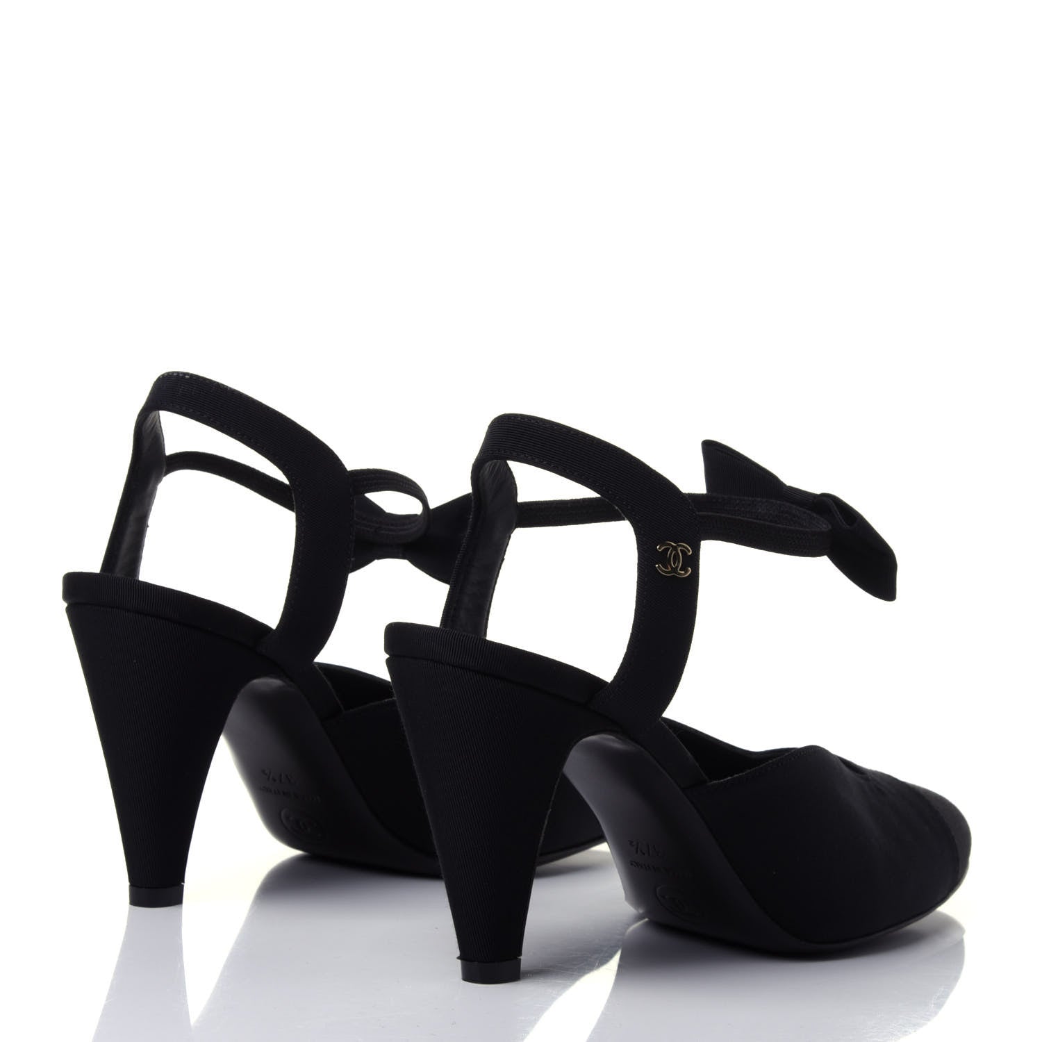 Chanel Grosgrain Satin Cap Toe CC Pumps 37.5 Black 3 of 6