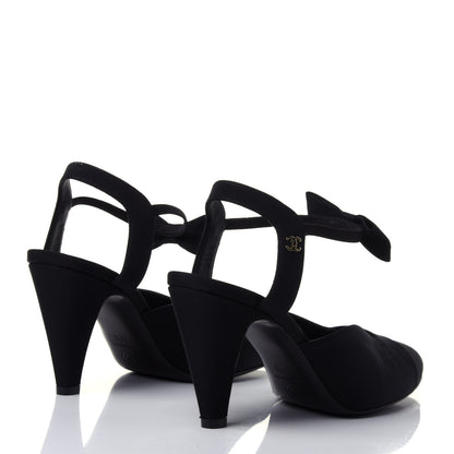 Chanel Grosgrain Satin Cap Toe CC Pumps 37.5 Black 3 of 6