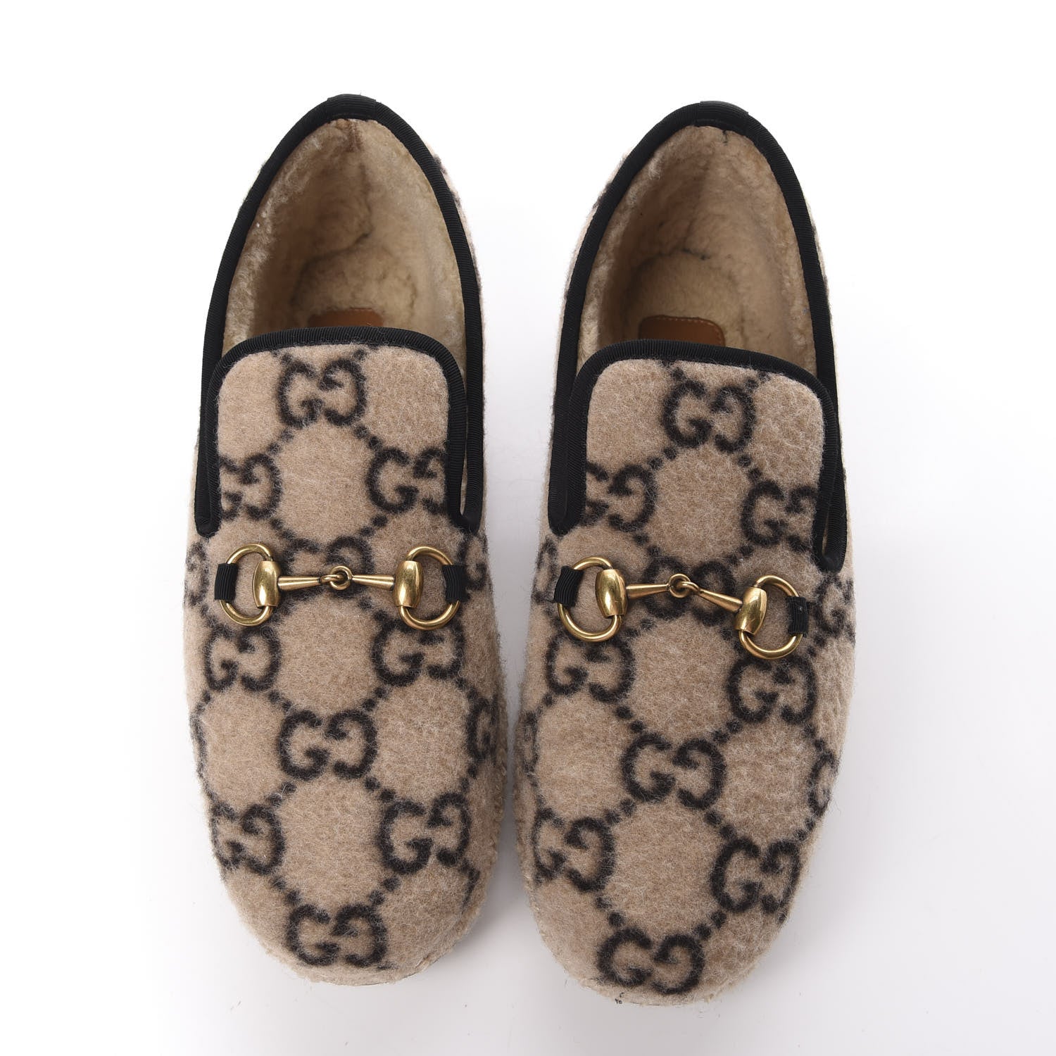 Gucci Covered Wool GG Monogram Mens Fria Horsebit Loafers 6 Beige Ebony Black Butterscotch 5 of 11