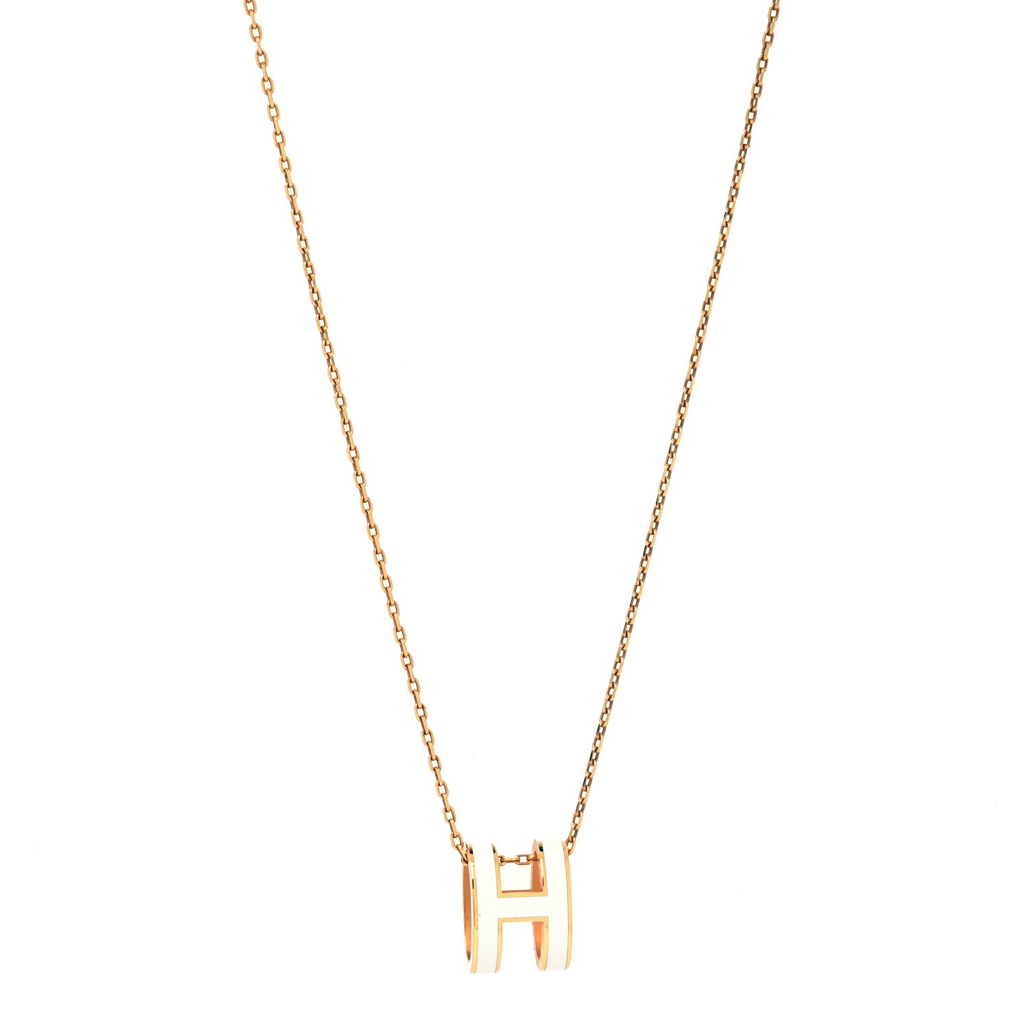 Hermes Lacquered Rose Gold Pop H Pendant Necklace White 1 of 5